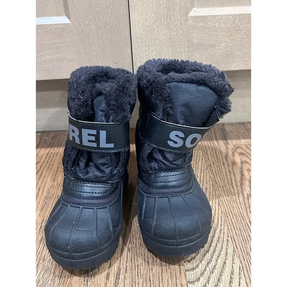 Sorel Kids Snow Commander Polar Bear Winter Boots Black Toddler Sz 7 Waterproof